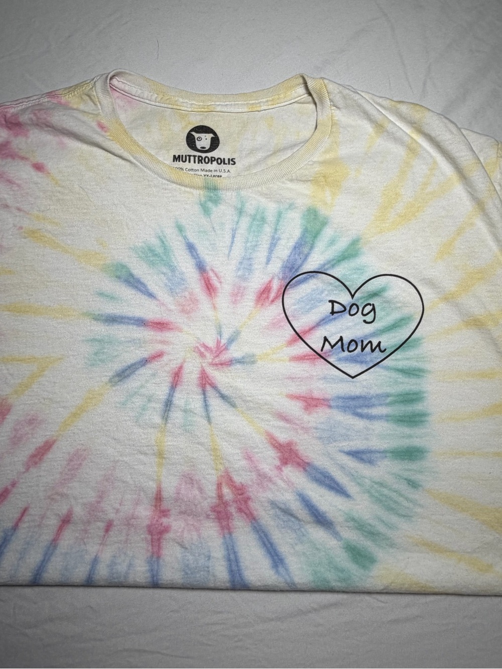 Dog Mom Heart Pastel Tie Dye T-Shirt Muttropolis Size XXL 100% Cotton USA